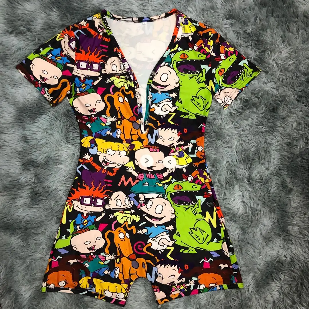 
Mimore Fashion rugrats Design short sleeve cartoon onesie adult for women clothing 
