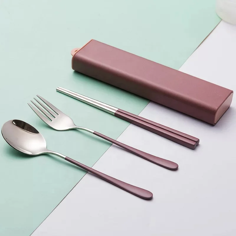 Eco-Friendly Reusable Portable Korean Style Stainless Steel 304 Cutlery Set Spoon Fork Chopsticks Set