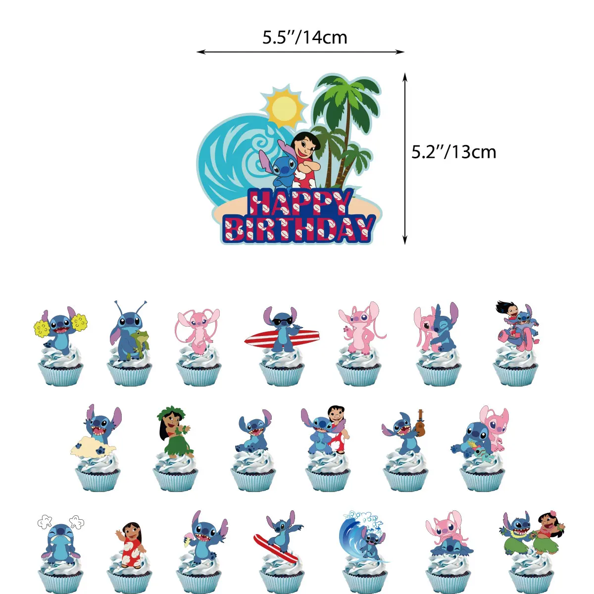 Lilo & Stitch Party Supplies Set Lilo And Stitch Balloons happy Birthday Banner Cupcake Toppers Hanging Swirls Party Decorations