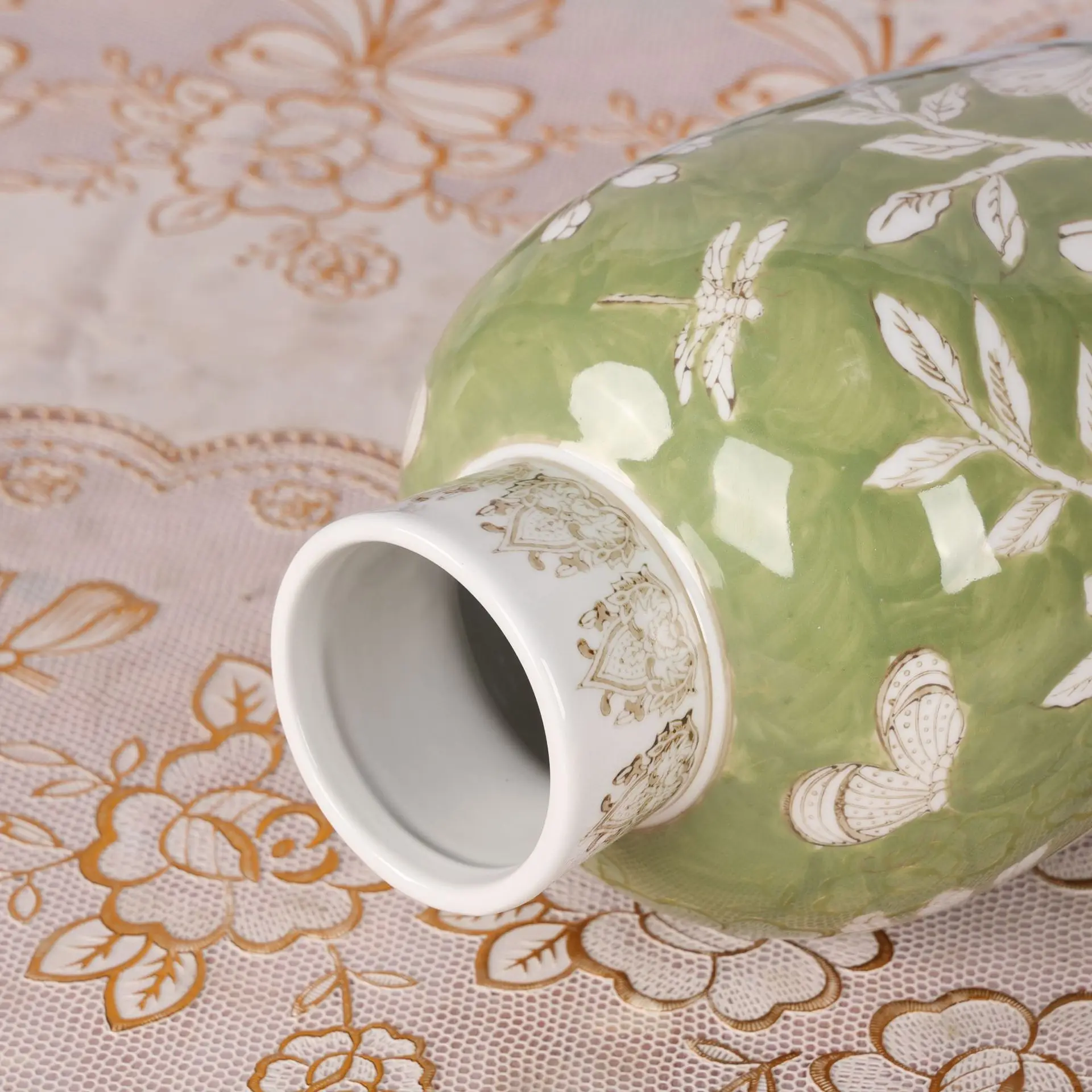 High-Grade Light Luxury Chinese Retro Style Ceramic Vase Blue White Flower Ware Home Use Living Room Dining Table Flower