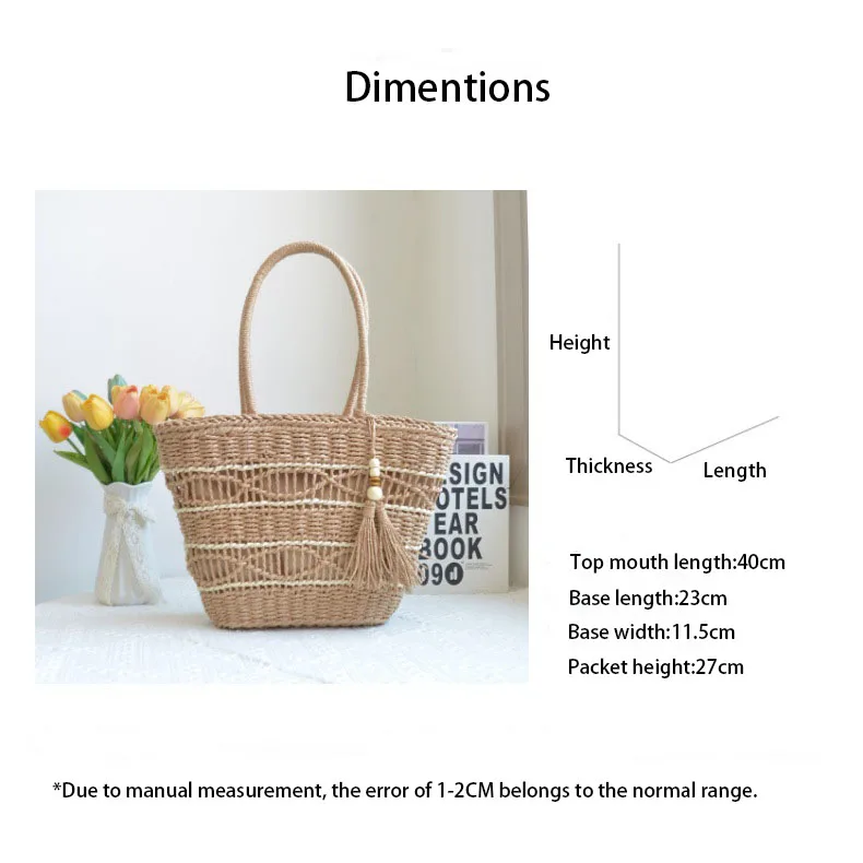 Custom Logo Large Mesh Paper Straw Bucket Basket Tote Clutch Beach Bag Straw Shopper Bag