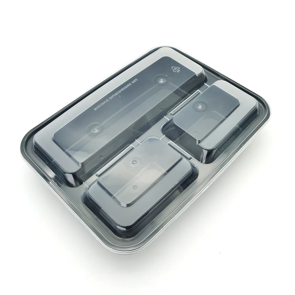 Plastic To Go Containers Food Disposable Black To Go Box 3 Compartment Fo Restaurant