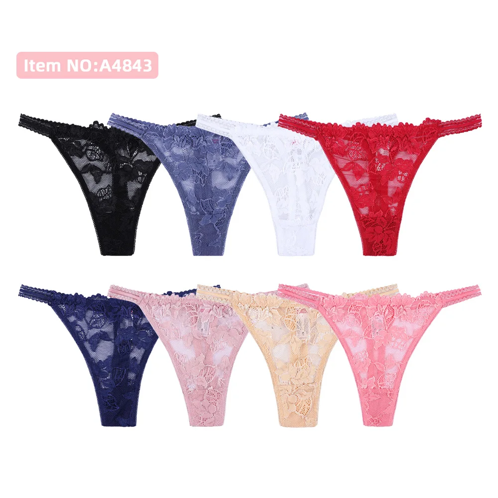 Mixed Solid colors pink lace mature ladies sexy see through thongs nylon lace transparent thongs UOKIN A4843