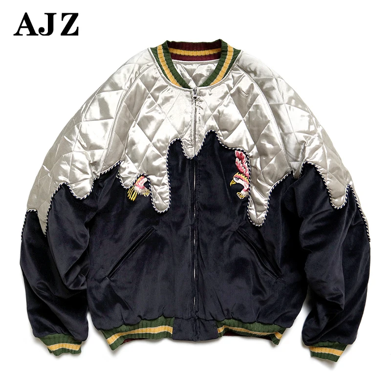 Stand-Up Collar Contrast Color Sulfide Velveteen Jacket Cool Long Sleeve Warm Winter Coats High Quality Down Jacket