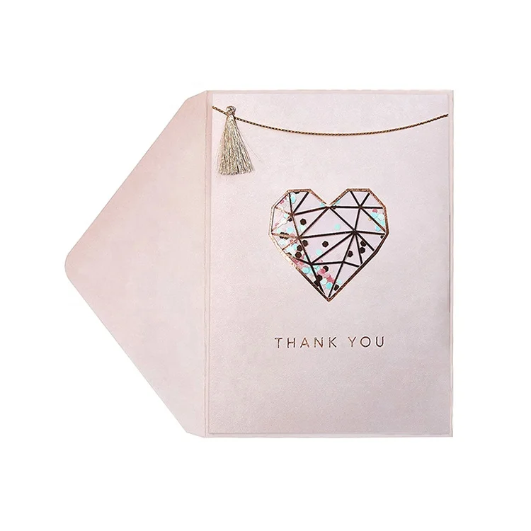 New Product Handmade Rose Foil Window Thank You Shaker Card, Luxury Custom printing Greeting Card With Envelopes