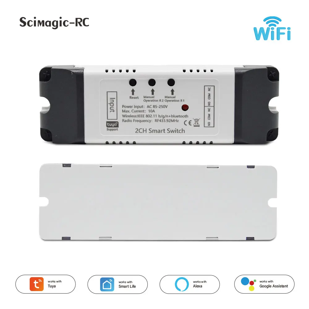 E0804 2CH Tuya APP Wifi Wireless DIY Smart Switch Module AC 85-250V Smart Home Garage Universal Remote Relay Alexa Google Home