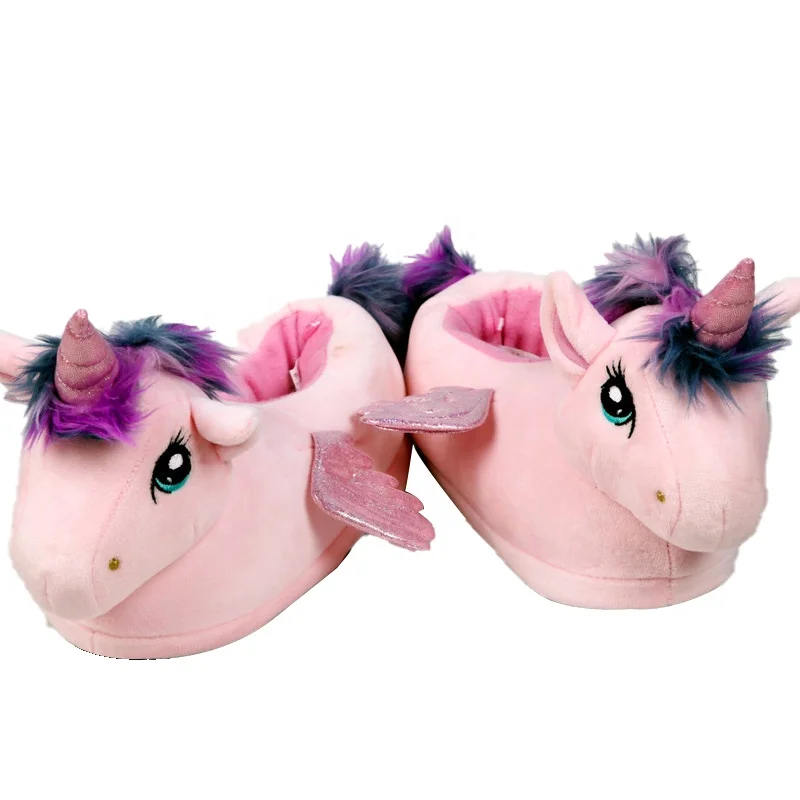 Fantastic Style Custom Winter Plush Animal Shape Unicorn Children Plush Animal Slippers