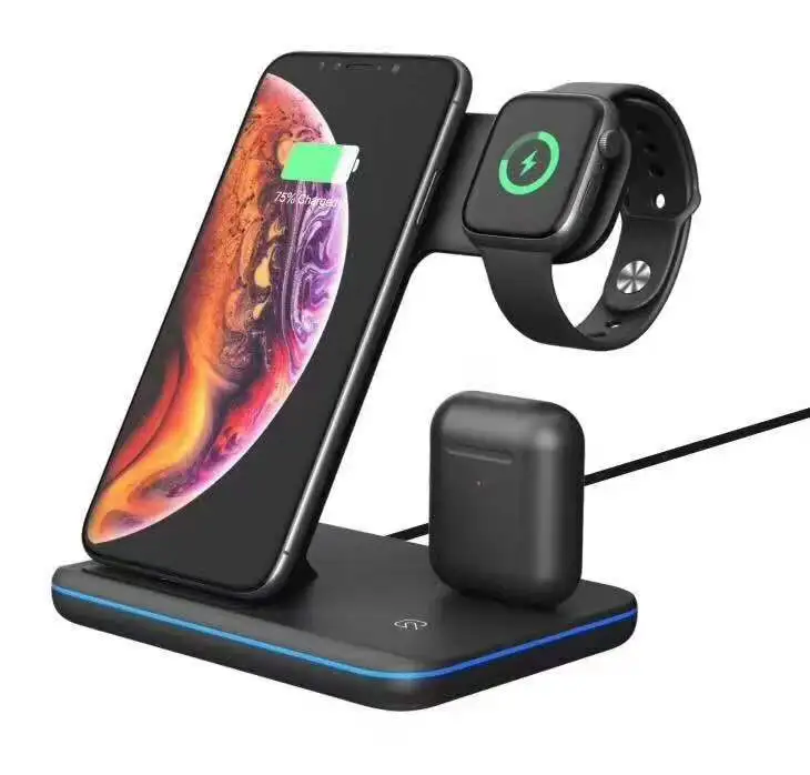 
Table Dropship Custom 15w Portable Led Lamp Mobile Phone Accessories qi Charging Dock Stand Station 3 in 1 Wireless Charger 