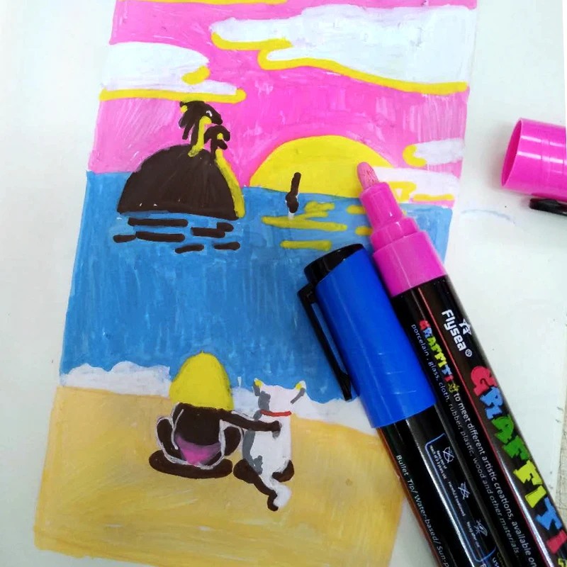 Medium Tip 12 Colors Water Based Ink Acrylic Paint Pen for Ceramic,Glass,Fabric