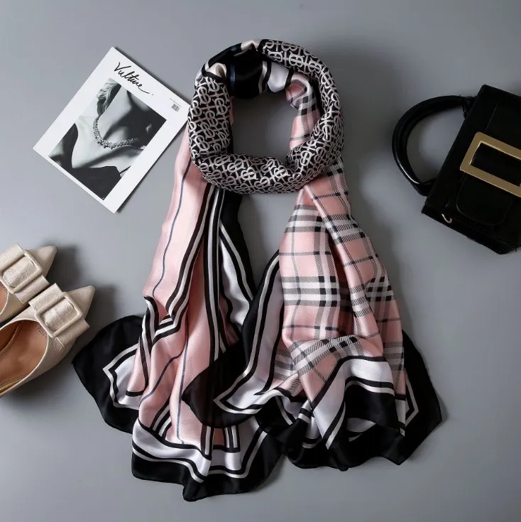 Wholesale 2023 Women Fashion Large Shawls Printed Pattern Lightweight Scarf Satin Silk Scarves 180*90