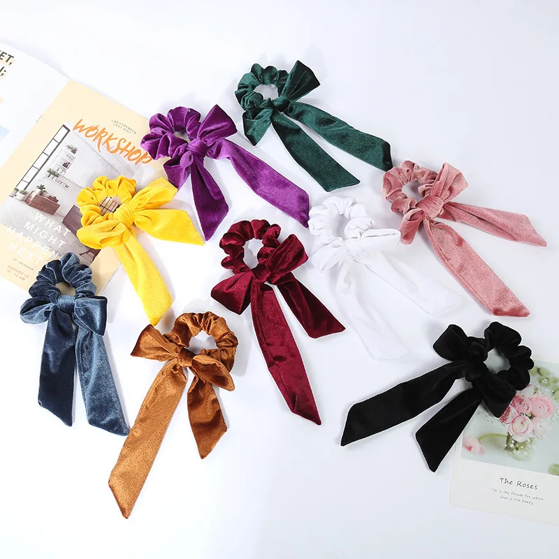 Wholesale Elastic Hair bands Velvet Hair Scrunchies ribbon scrunchy for ponytail holder hair accessories women accessories