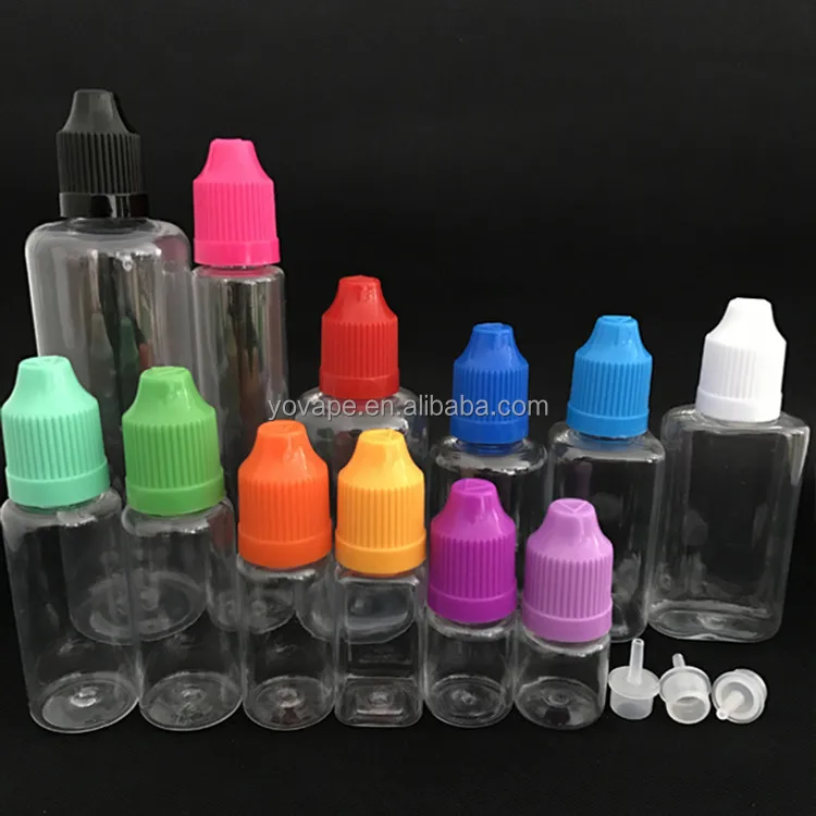 Squeeze Transparent 3ml 5ml 10ml 15ml 20ml 30ml 50ml 60ml 100ml 2 oz child proof & long thin short plug PET clear plastic bottle