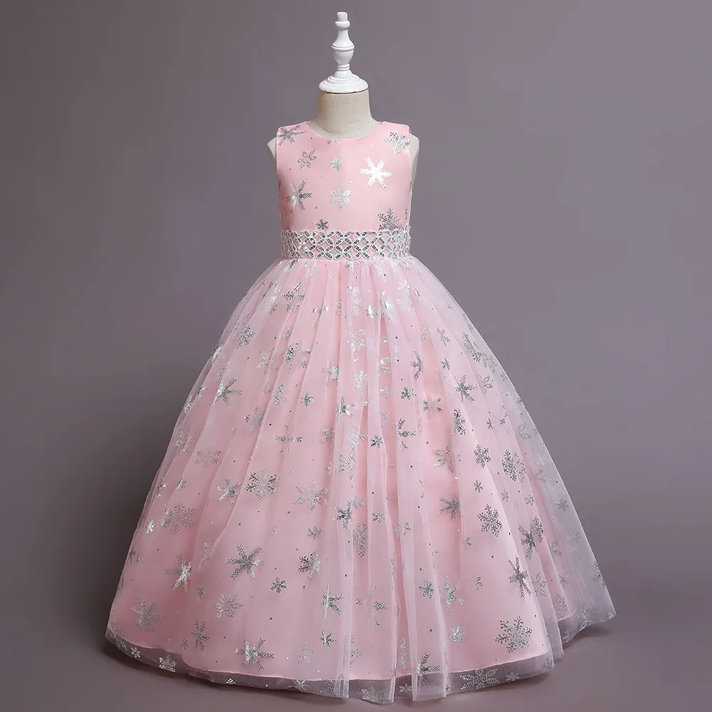 wholesale girl wedding dress Elegant style Princess dresses for girls of 10 year old snowflakes pattern children party dress