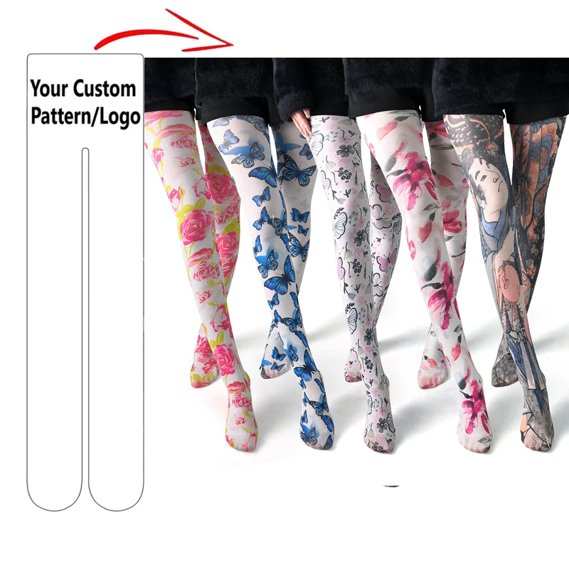 Red Color 360 Digital Print Customized Pattern Girls Garden Different Pattern Tights Custom Tights Woman Daily Pantyhose