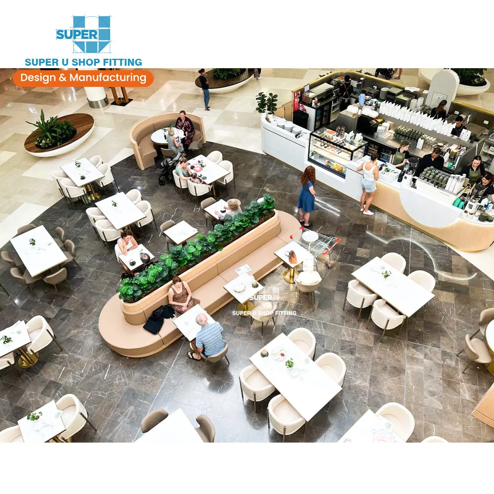 Custom Trendy Wooden Coffee Shop Furniture Shopping Mall Kiosk Restaurant Shop Fixture Modern Cafe Bar Counter Design for Sweets