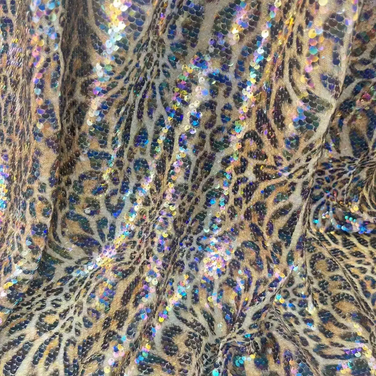 LIHUAN 2024 Europe Luxury Flower Polyester Stretch Mesh copyrighted Digital Printed Sequins Fabric Lace Sequin Fabric For Dress