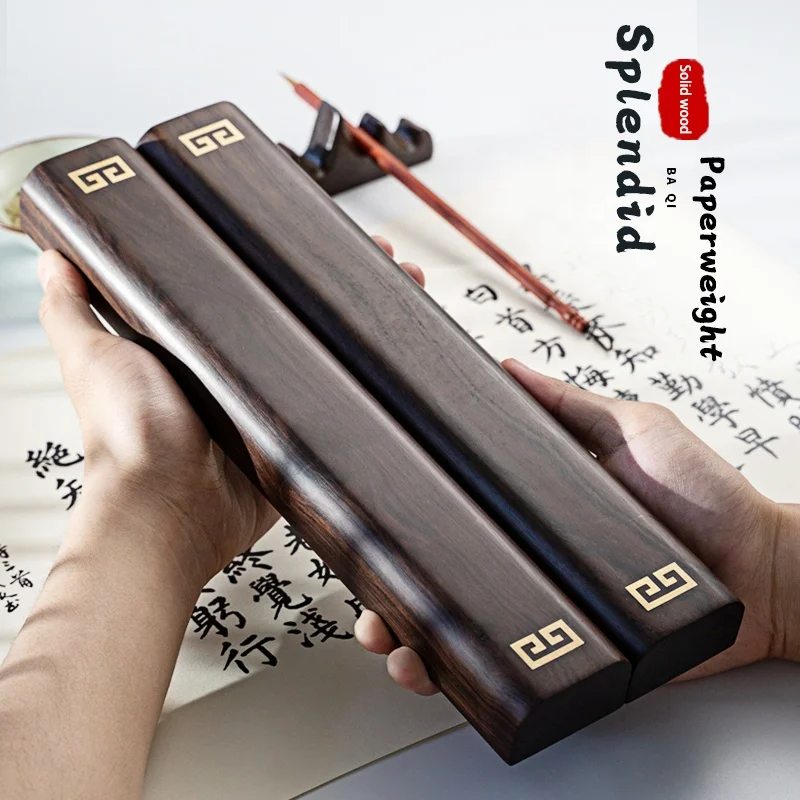 Ebony Wood Paperweight Inlaid With Copper For Calligraphy Painting Wooden Paperweight With Metal Inlay A Pair