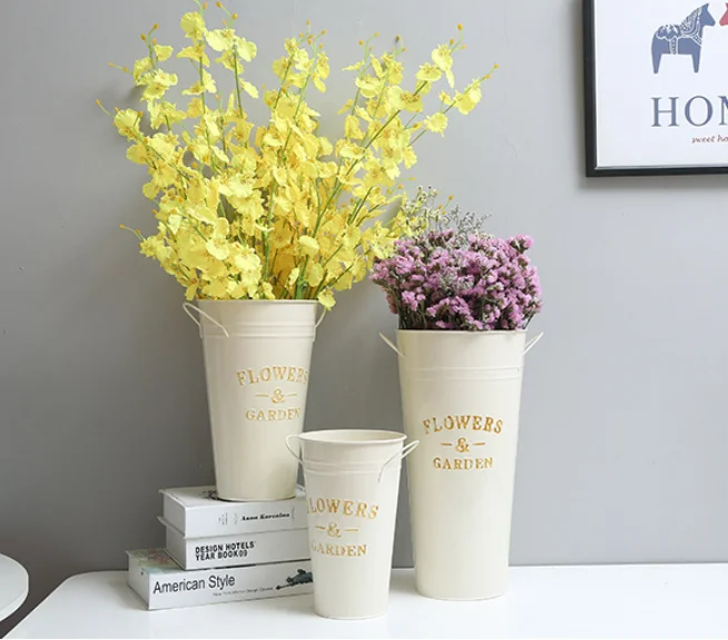 Flower garden supplier decorative iron bucket metal flower pot with handle