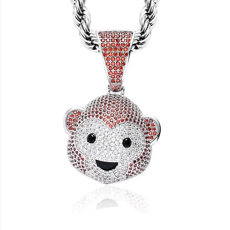 New Cute Cartoon Monkey Necklace Pendant Real Gold Plated Copper Inlaid Zircon Hip Hop Necklace Jewelry