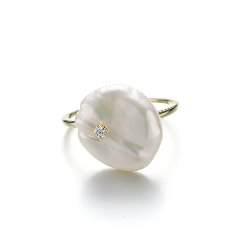14K Solid Gold Baroque Pearl Style gold ring baroque pearl rings