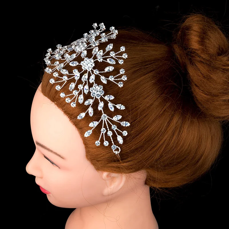 New Full Zircon Wedding Crown Bridal Tiara For Party Length 21.3cm Wide 8.5cm Sliver Barrettes Pop Dinner Copper BC4700