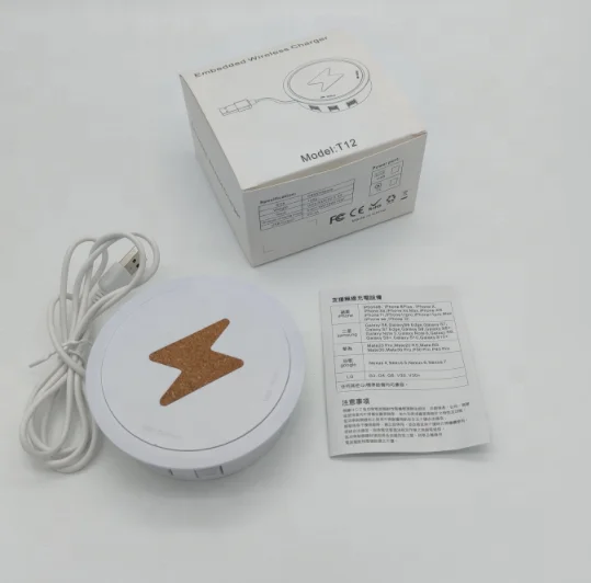 New product T12  USB built  furniture table embedded desktop 15W fast qi charging station