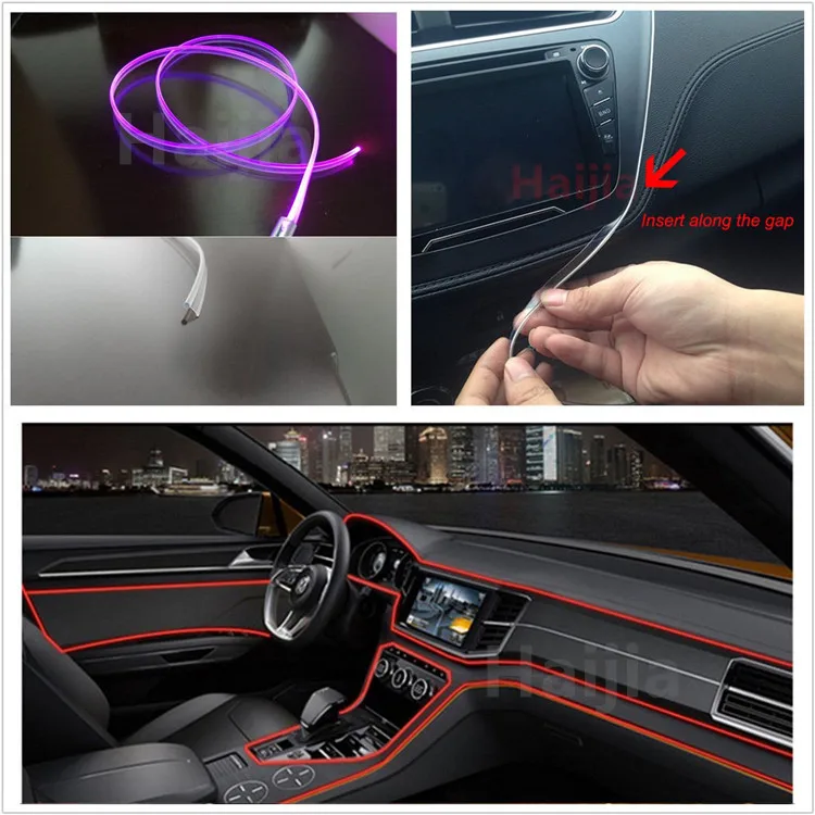 car DIY atmosphere led decoration neon light 12V car interior led flexible lamp side glow fiber wire for dashboard