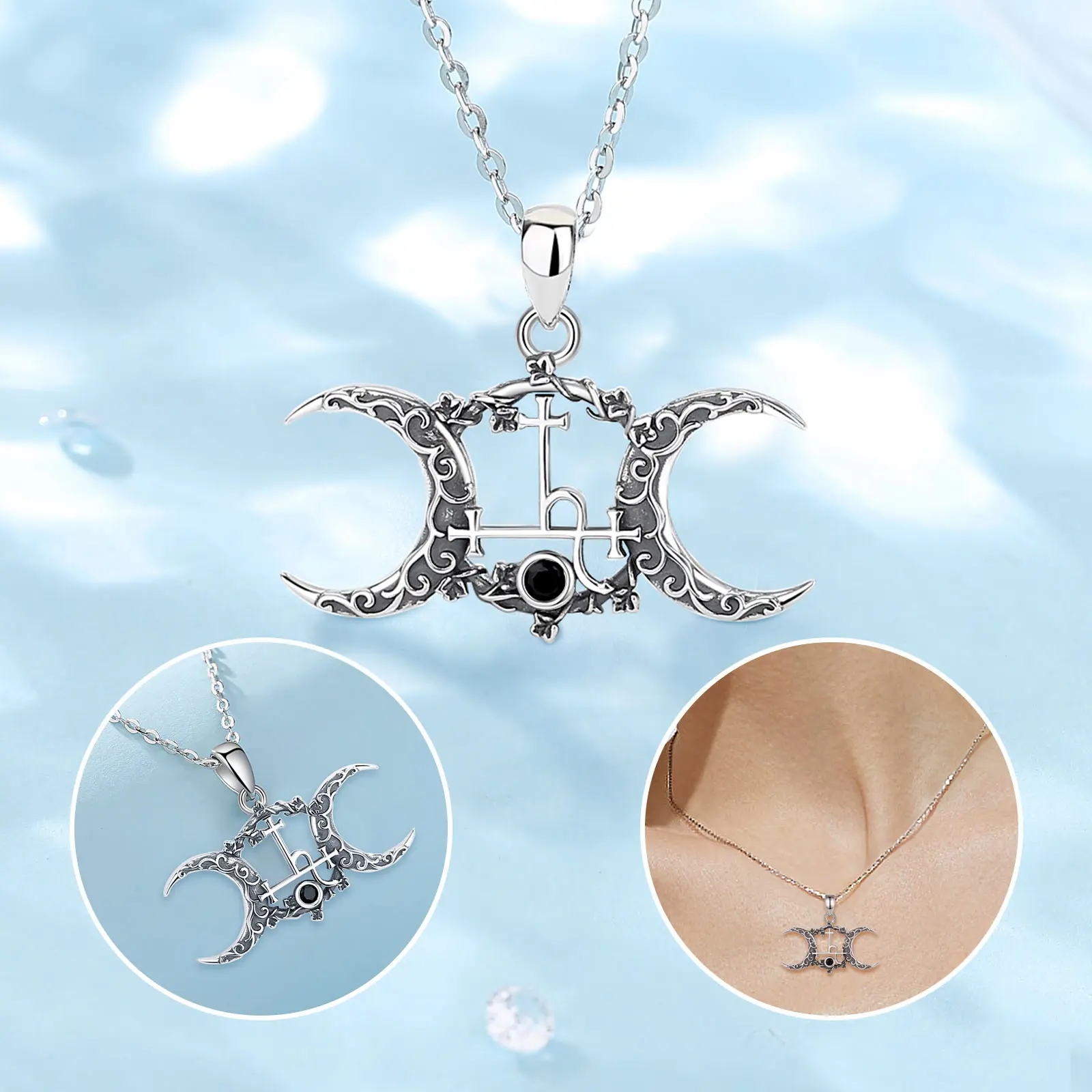 Changda 925 Sterling silver jewelry amulet celtic irish knot triple moon goddess pendant necklace