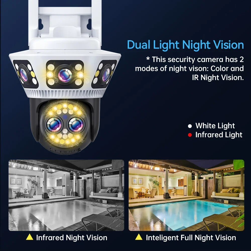 PTZ Security WiFi Camera Triple 3 Lens Surveillance IP Camera 10x Optical Zoom Waterproof Outdoor Home Wireless CCTV Wifi Camera