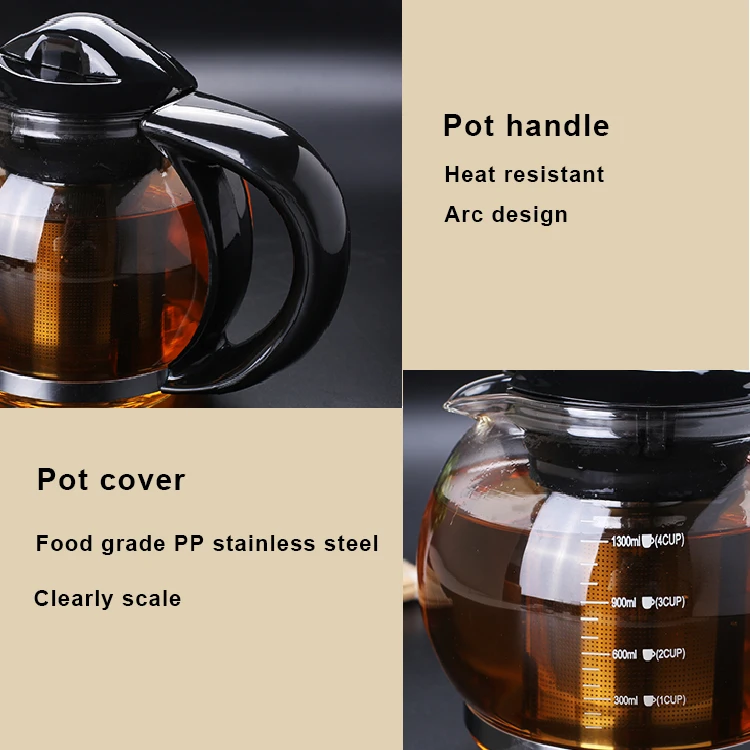 Good price stainless steel filter heat-resistant glass teapots tea kettle