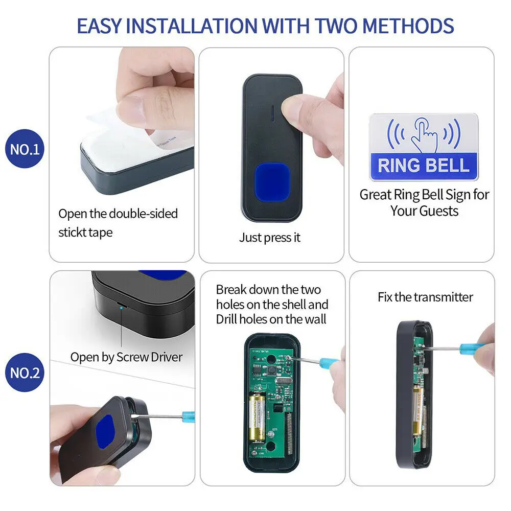 Waterproof Chime Outdoor Home Security Welcome Bell Smart Calling Bell Wireless Doorbell with LED