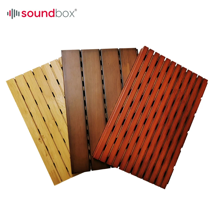Wooden Grooved Acoustic Panel Wall Echo Reduce Noise Canceling Fireproof Solid Wall Mdf Acoustic Panel