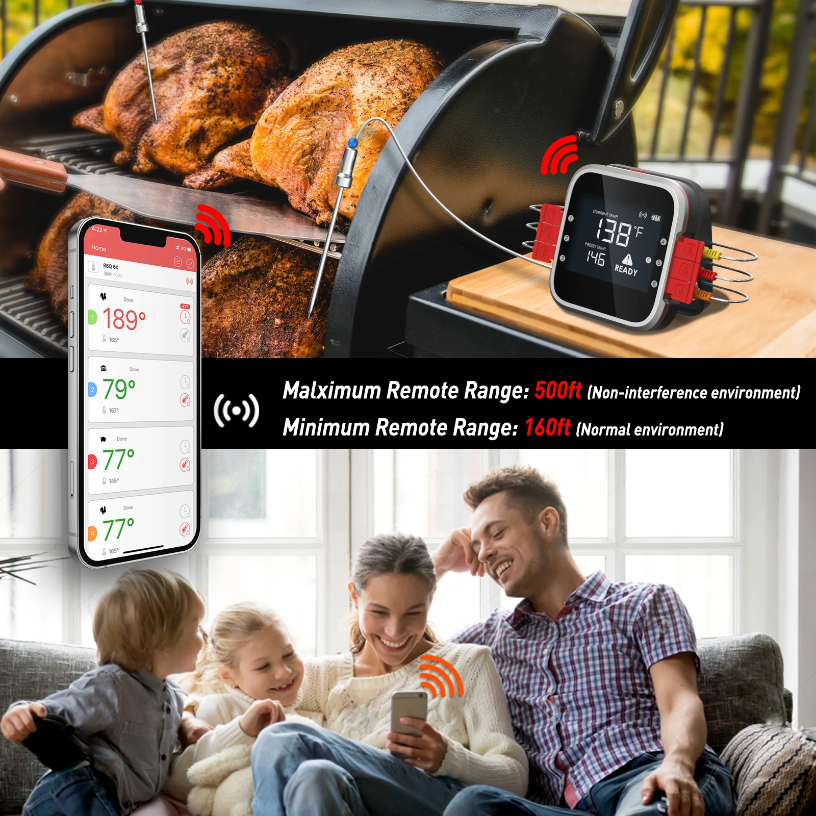 Led Digital Temperature Gauge Celsius Steak Medium Rare Food Grade Probe Meat Thermometer With Timer Alarm