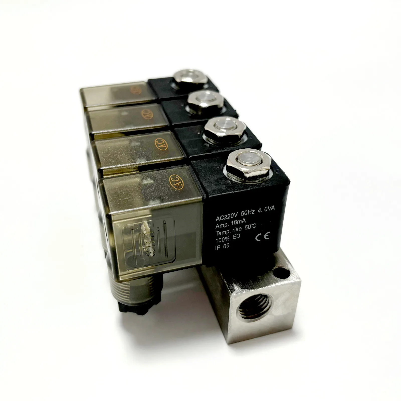 Factory customization 4 valves block air water NPT1/4 AC220V AC24V AC110V DC24V DC12V 2 way manifold stainless steel valve