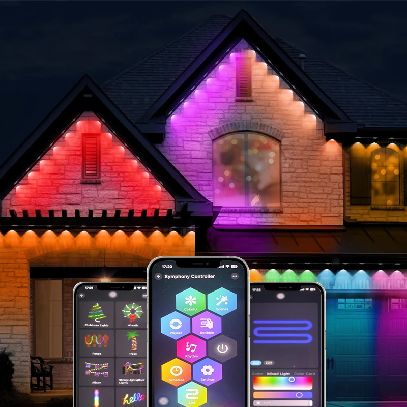 Permanent Christmas Lighting Ip68 Smart Wifi Controller House Exterior Led Lights Pixel Permanent Outdoor Holiday Lights