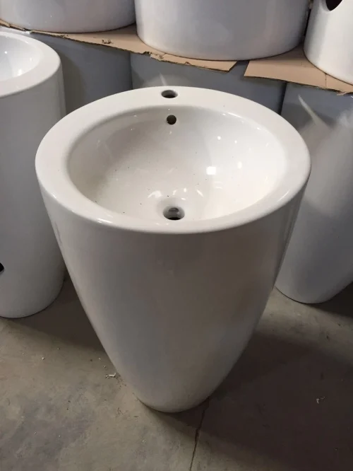
Economic Freestanding Ceramic Basin Round Hand Wash Basin Bathroom Pedestal Sink For Office Building 