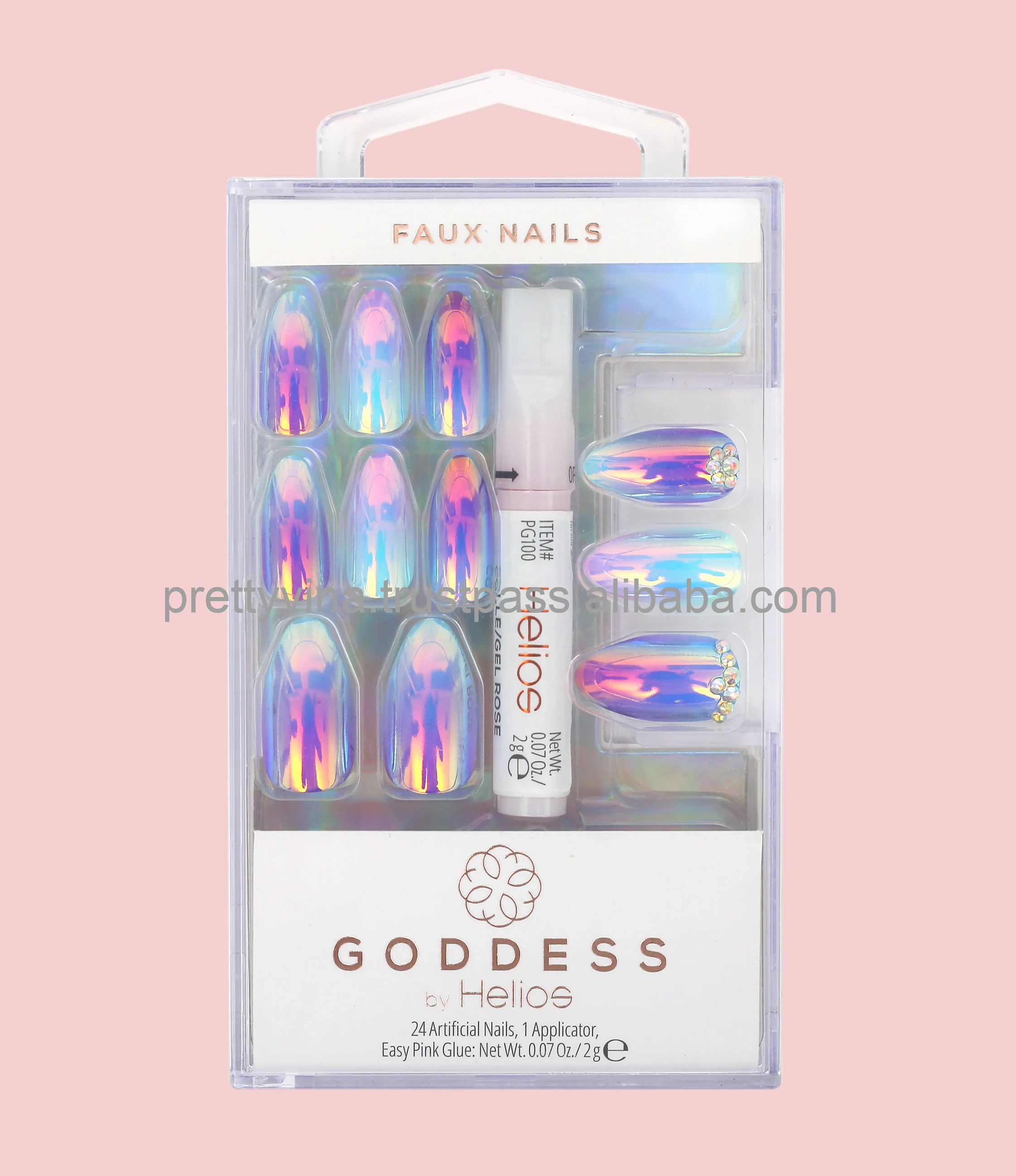 PRETTY WOMAN Colorful gradient holographic artificial nails long stiletto jeweled press on nails nail art kit