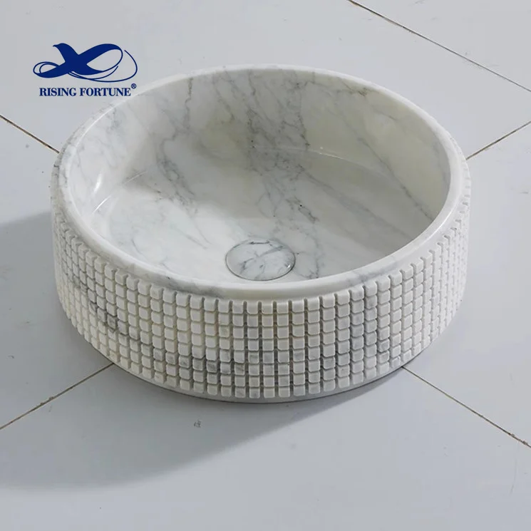 Countertop Carrara White Marble Stone Ceramic Wash Hand Basin Bathroom Vessel Sinks Face Bowls