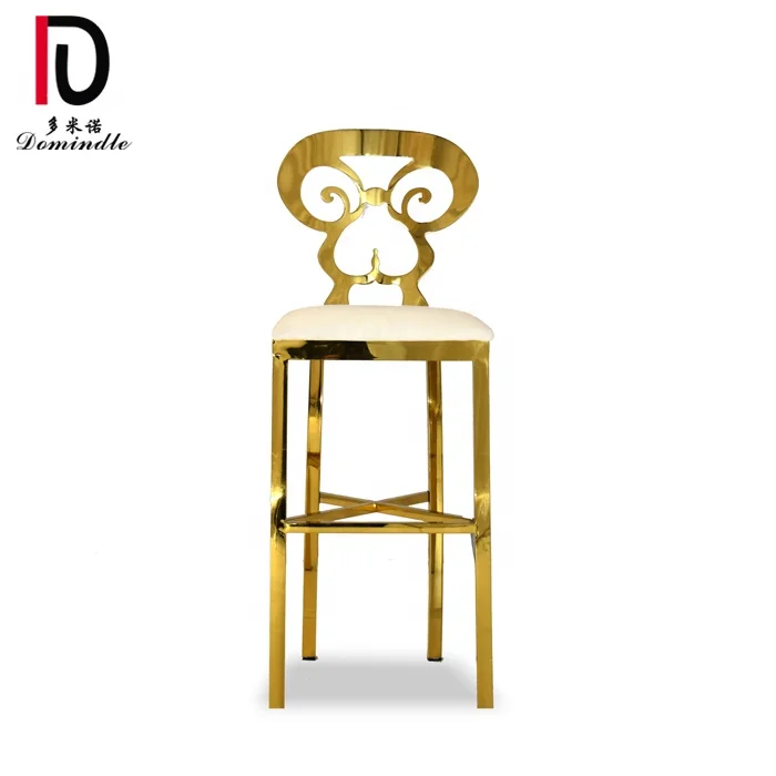 Antique hollow design gold stainless steel club use high bar chair leather