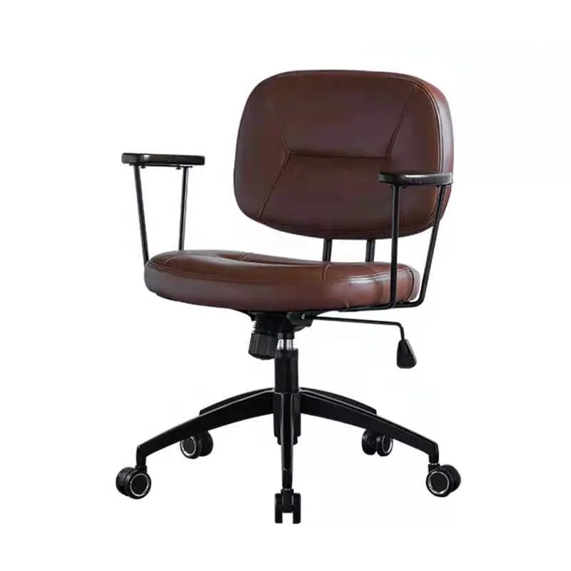 
Retro Design Home Office Chair Computer Desk Chair Mid-Back Swivel Task Chair With Wooden Armrests and Adjustable Height 