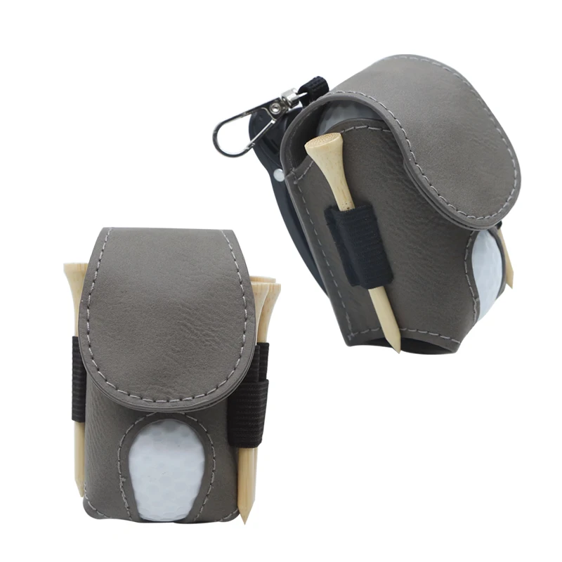 Durable Laserable Leatherette Blanks Golf Ball Pouch Golf Ball Storage Pouch Belt Carrier Waist Pack Bag with Tees holder