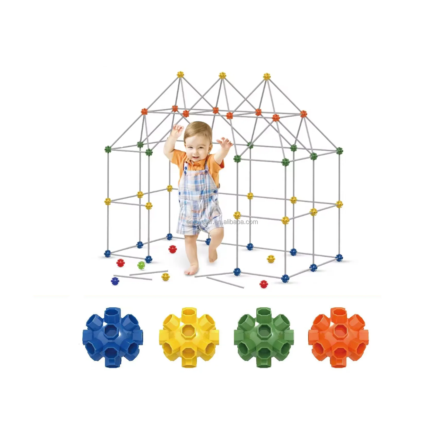 ENJOYSTAR 68PCS Multi-interface Building Castles Bead Kit DIY Fort Tunnel Construction Tent Toy Set For Kid In-outdoor Playing