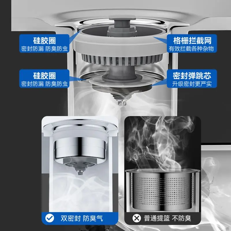 Stainless Steel Nickel Brushed Plastic ABS Chrome Anti-Clog Kitchen Wrapped Shell Sink Drain Strainer Stopper Basket