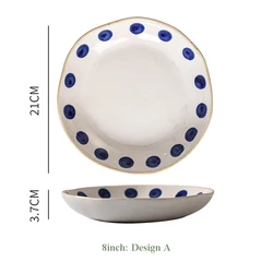 8inch Ceramic Dinner Plate Pottery Clay Salad Mixing Steak Plates and Dishes Food Serving Baking Plate Microwave Oven Safe