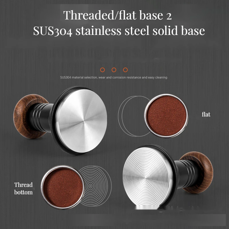High Quality 58mm Barista Coffee Tamper Set with Solid Wood Handle and Stainless Steel Ripple Base for Kitchen or Cafe Use
