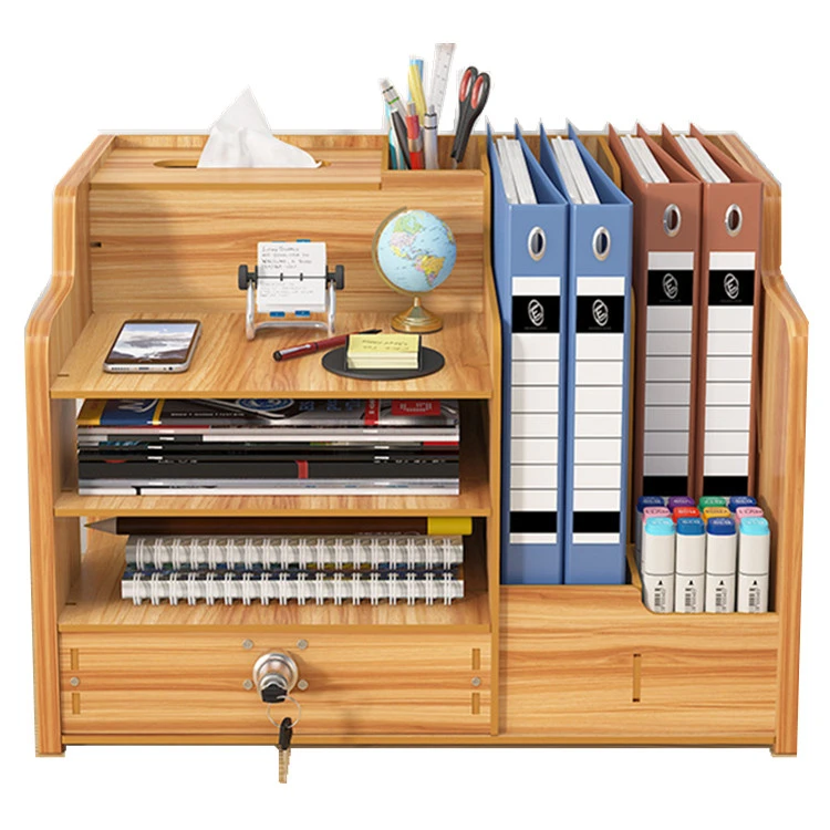 Tonsmile Wood Stationery Organiser Rack Notes Pen Pencil Holder Desk Tidy with Drawer