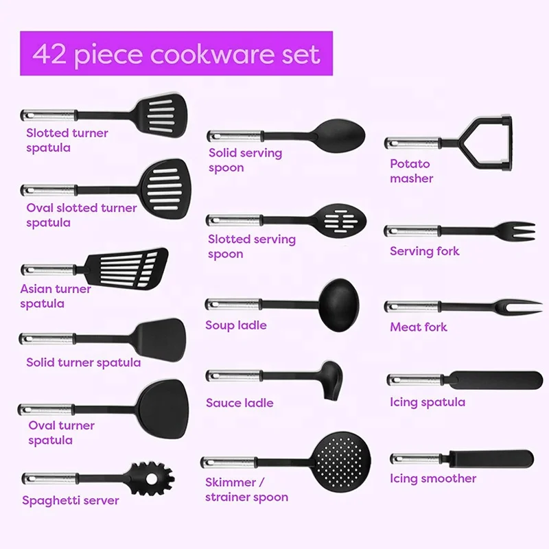 Customize 42 Pcs Nylon And Stainless Steel Utensils Set With Baking Kitchen Set Spatula Set Kitchen Gadgets