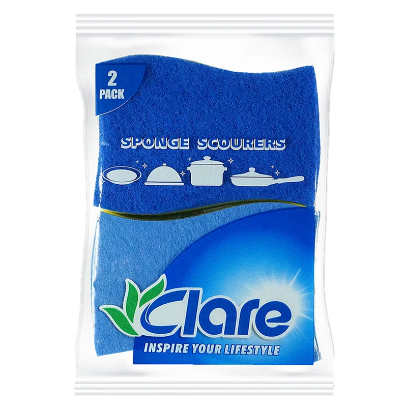 2 IN 1 Dual-Faced Durable Abrasive Handy Sponge scourer with non-woven cloth for Household Cleaning
