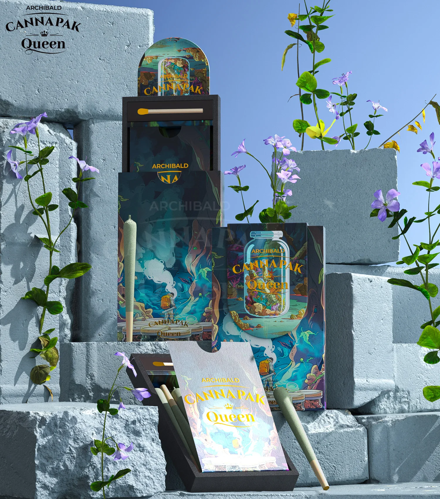 Archibald Exported Good Quality Tobacco Box Child Resistant Magnetic Flip Drawer Pre Roll Pack Box With Matchbox