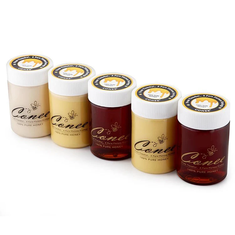 Factory PET PCR pla environmentally friendly 100% recyclable cosmetic packaging honey container customized bottles plastic cans